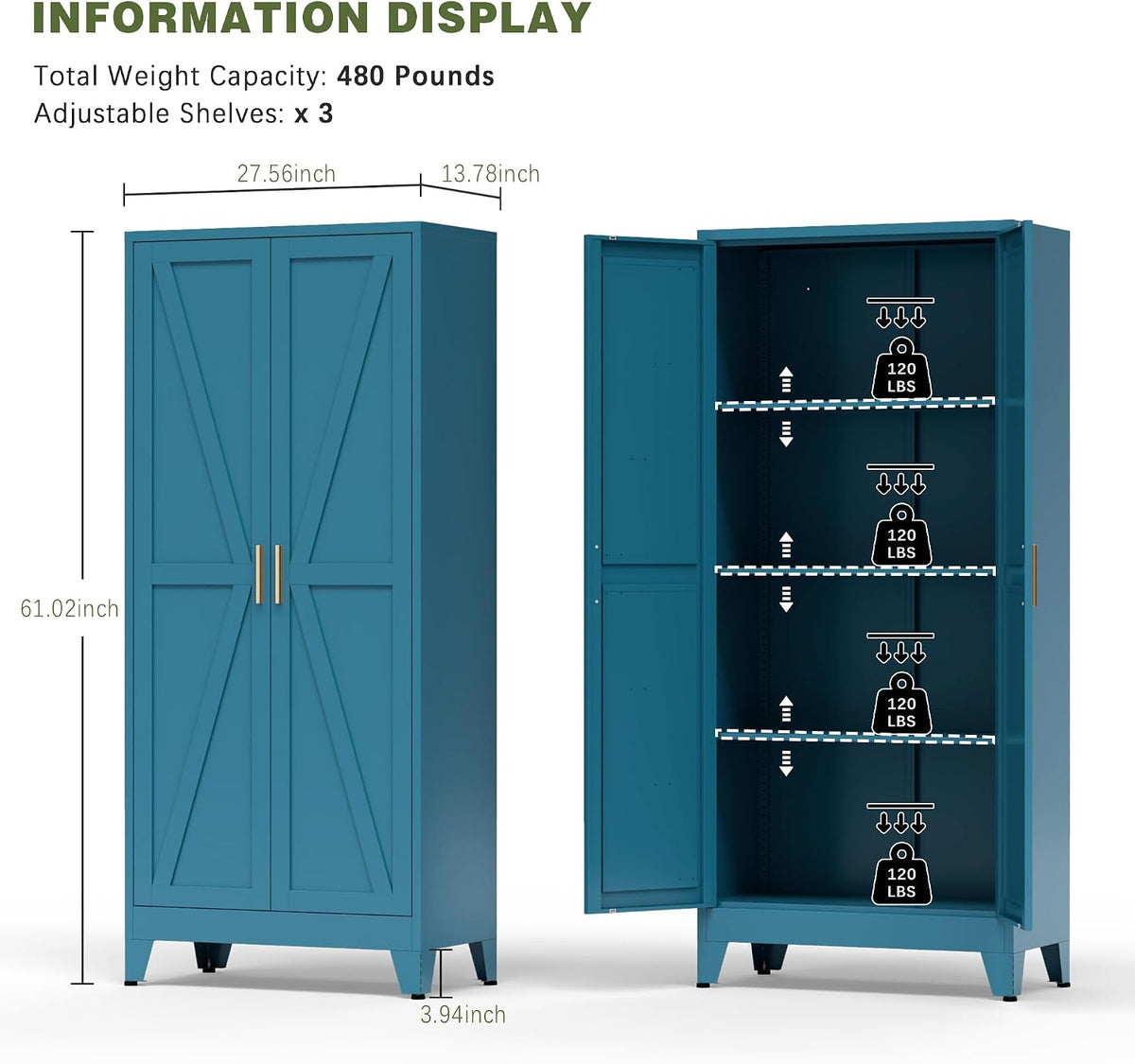 COFaR Home Farmhouse Storage Cabinet with 2 Barn Door, 61" H Metal Cabinet
