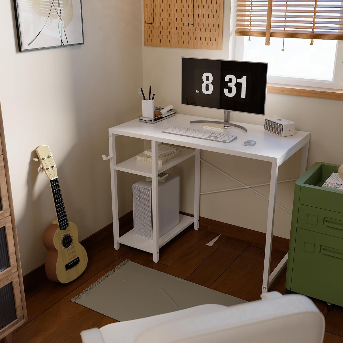 Pamray 32 Inch Small Computer Desk with Shelves for Bedroom Small Spaces