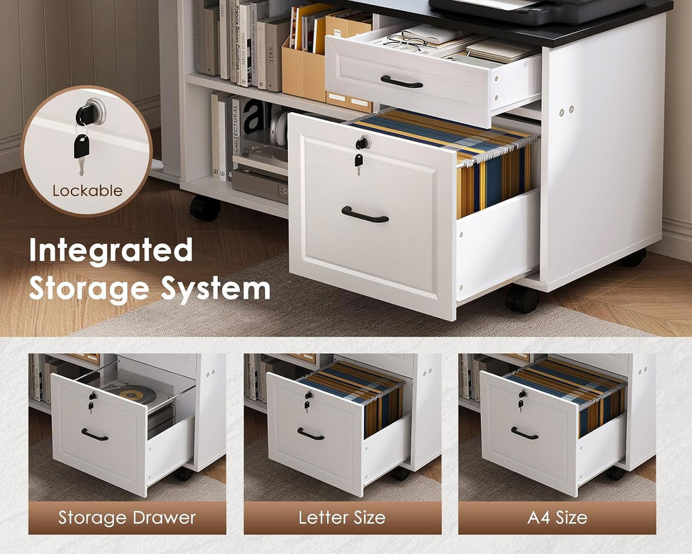 OffiGo 55" L Shaped Electric Standing Desk with Cabinet Sets, Black/White