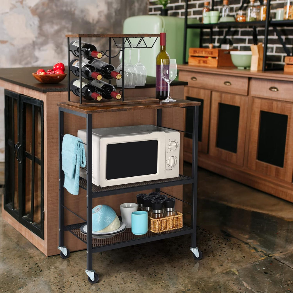 LIANTRAL Rolling Cart, 3-Tier Microwave Cart Kitchen Storage On Wheels