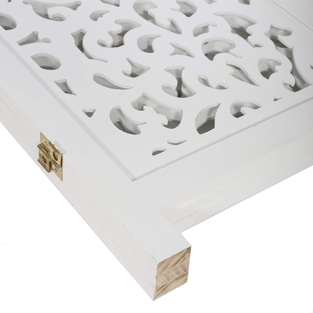 Legacy Decor 3 Panel Screen Room Divider Cutout Wood Insert White 68-in H