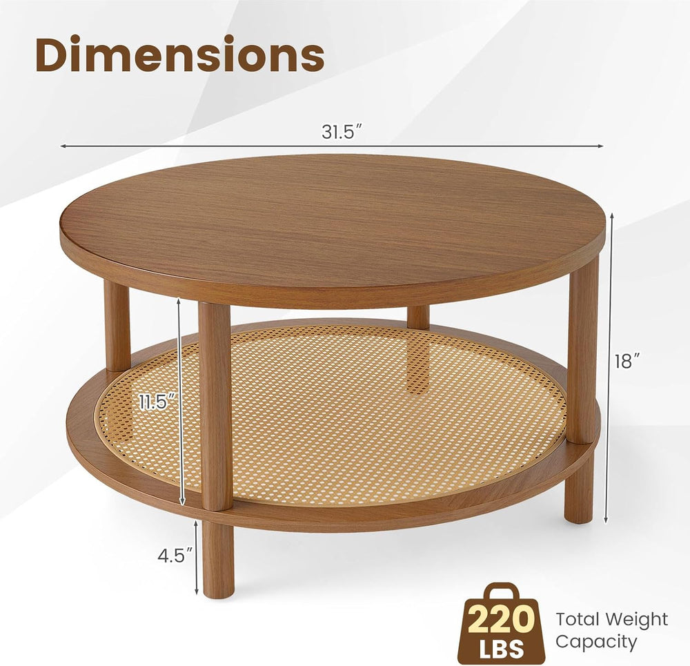 GIANTEX Rattan Coffee Table, 31.5" Round Center Table with Storage &...