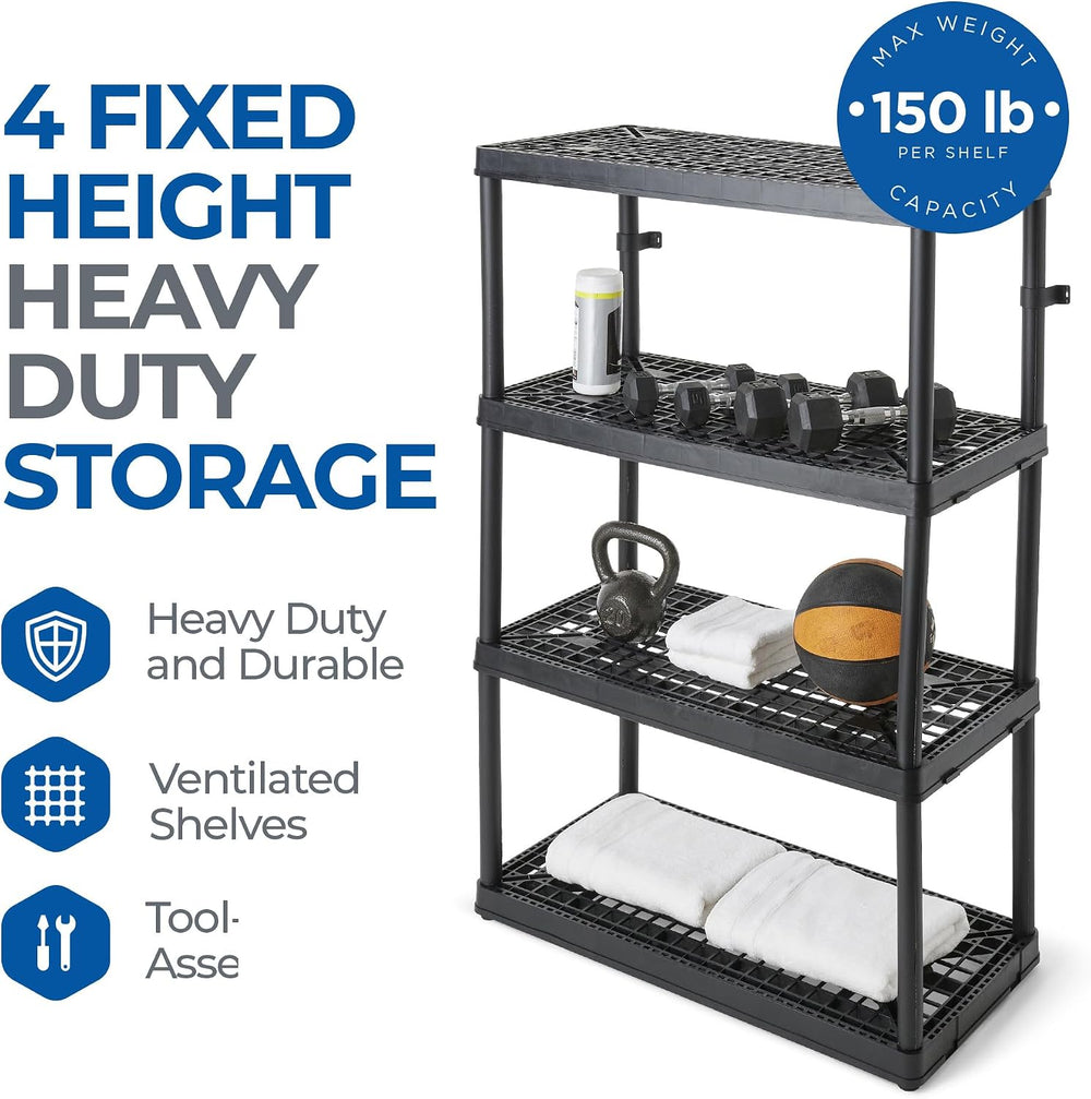 Gracious Living 4-Shelf Heavy-Duty Shelving Storage Rack for Home, Black