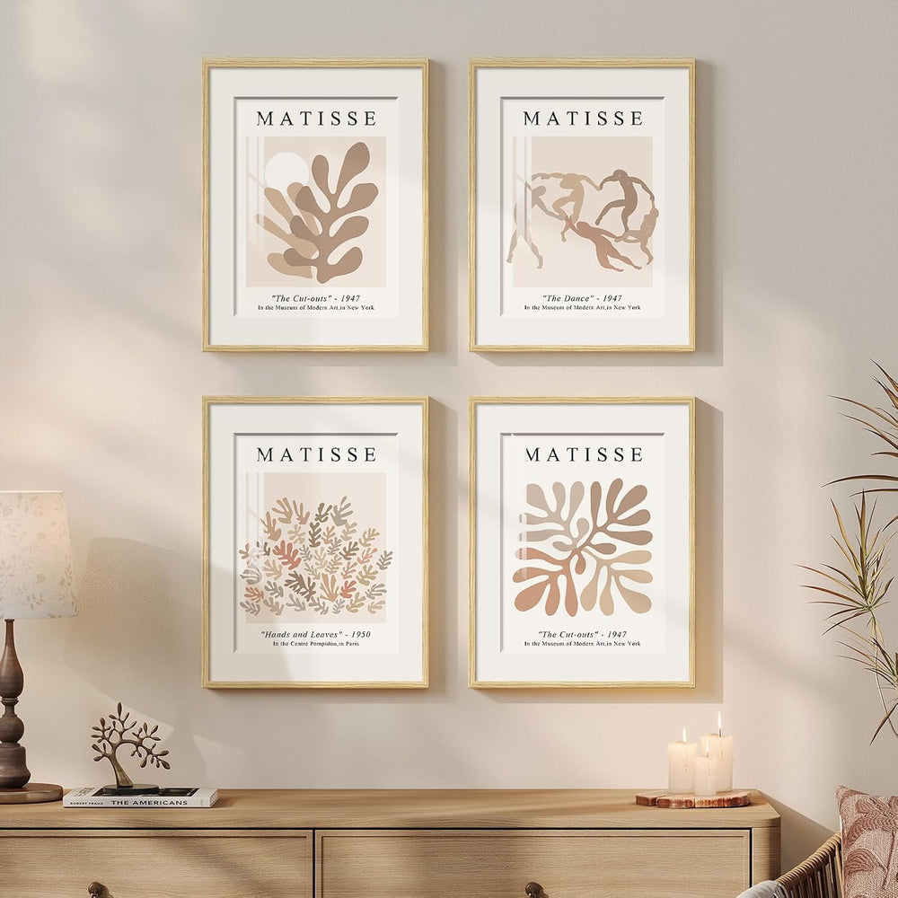 4 Piece Framed Matisse Abstract Neutral Botanical Wall Art, 11x14 Inch