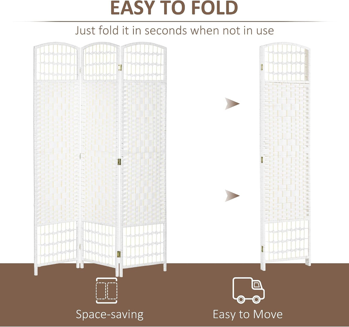 HOMCOM 3 Panel Room Divider, Folding Privacy Screen, 5.6', White