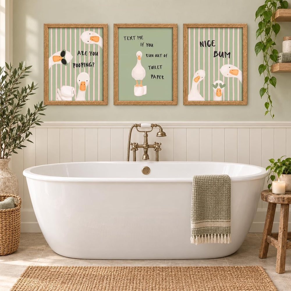 3 Piece Funny Duck Bathroom Wall Art Set Framed Canvas Posters 12x16 Inch