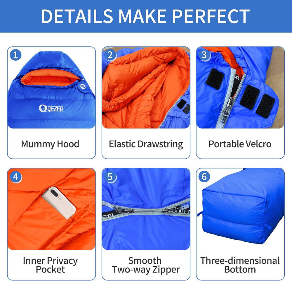 Down Mummy Sleeping Bag for Adults, 600 Fill Power Backpacking