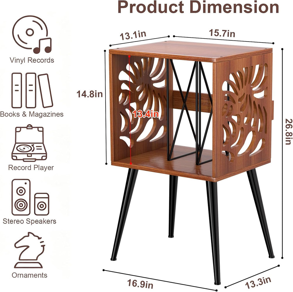 Stylish Record Player Stand with Storage, Holds 100+ Vinyl Records