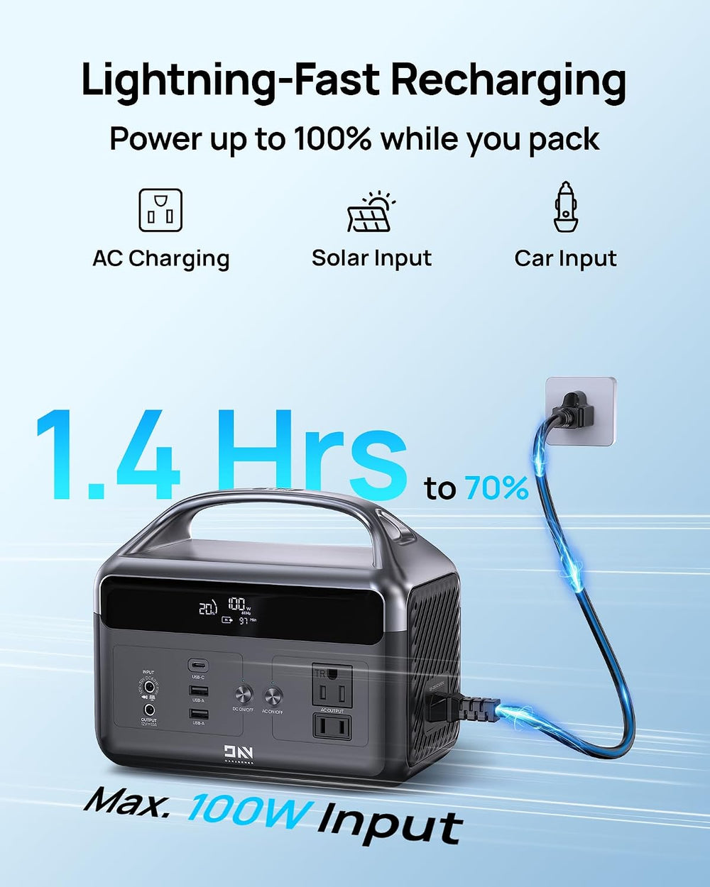 DaranEner 300W Portable Power Station, 192Wh LiFePO4 Solar Generator