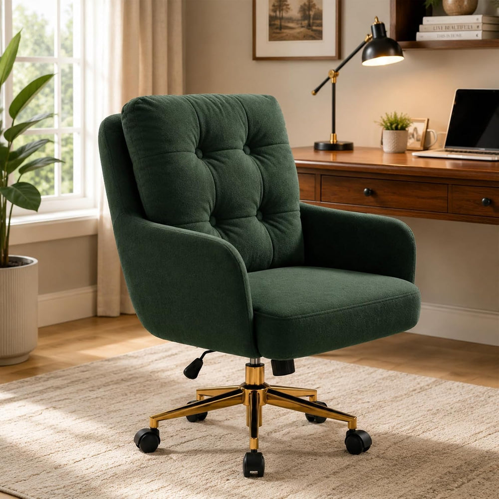 Modern Home Office Chair Velvet Desk Chair Accent Armchair Gold Legs