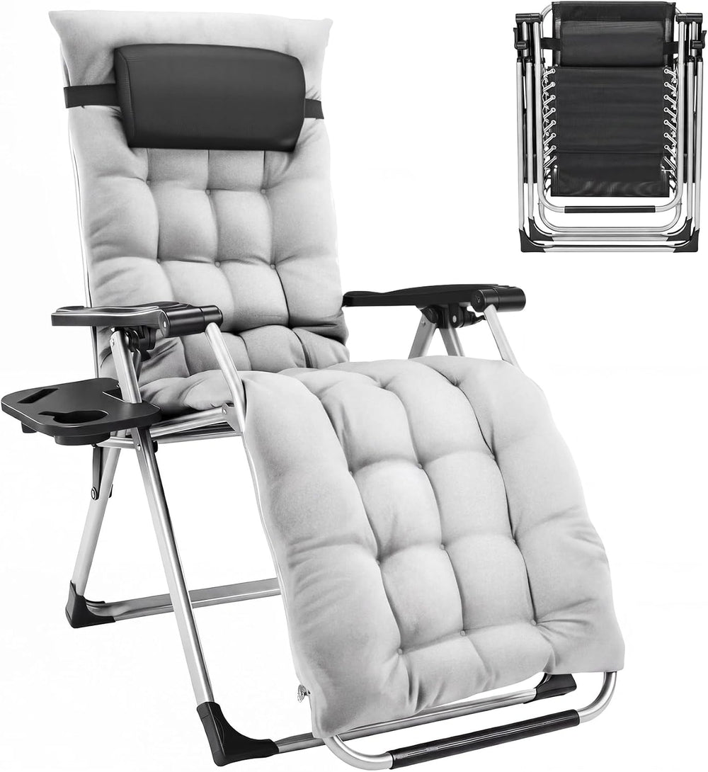 Premium Outdoor Chaise Lounge Chairs, Oversized Zero Gravity Chair, Grey