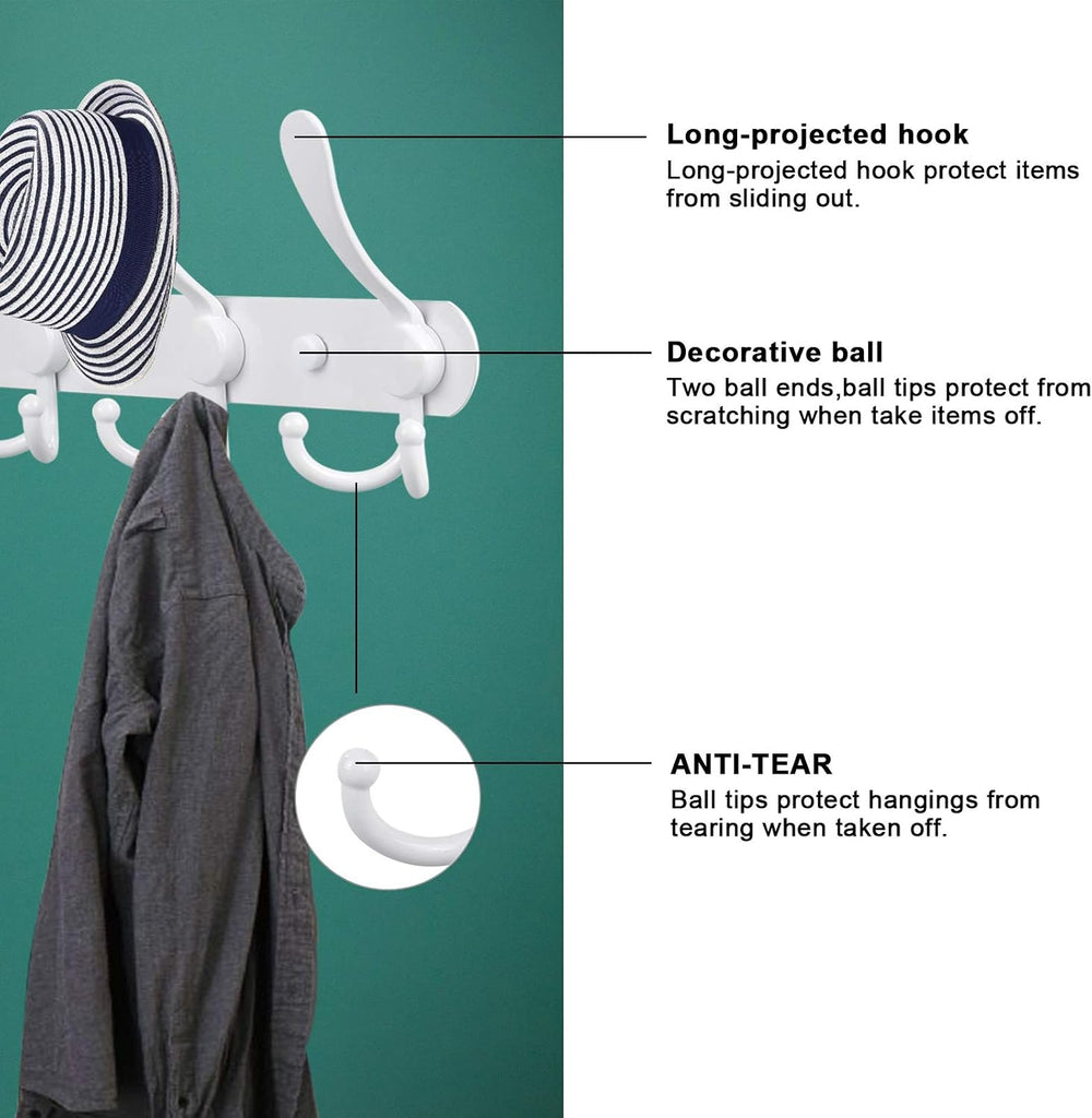 Coat Rack Wall Mount, Heavy Duty with 5 Tri Wall Hooks, Stainless Steel Hooks...