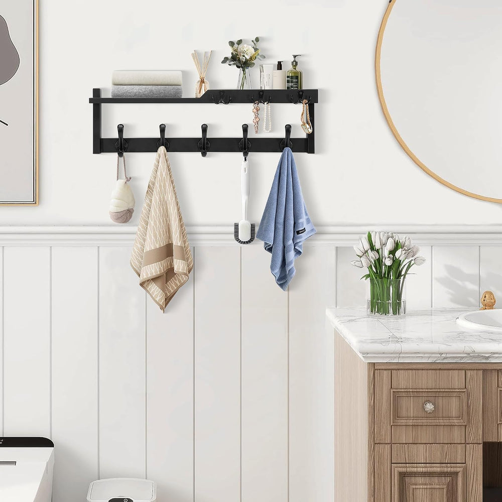 25.2" 4-in-1 Wall Mount Coat Rack with Shelf, Key Holder & Mail Orga...