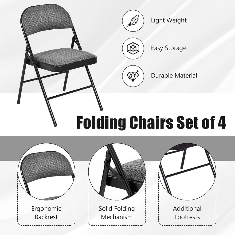 COSTWAY 4 Pack Upholstered Folding Chairs with Steel Frame for Home Office