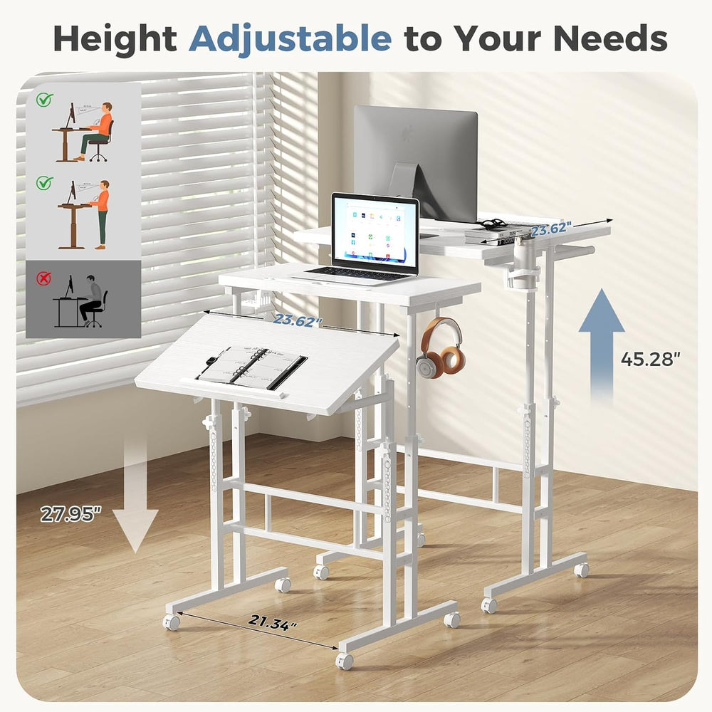DUMOS Rolling Standing Desk, Walking Pad Desk, Split Top Computer Cart