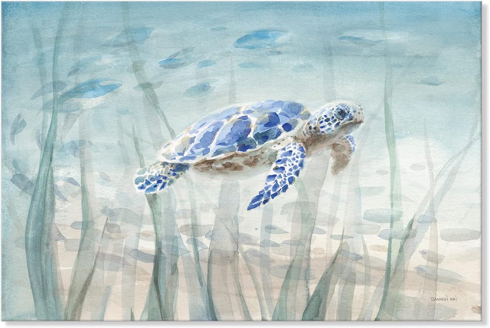 Ocean Wall Decor Blue Turtle Canvas Art Sea Grass Pictures Coastal Print Pain...