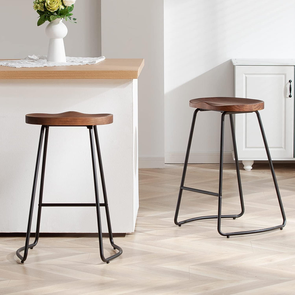 HeuGah 26" Wood Counter Height Bar Stools Set of 2 for Kitchen Island