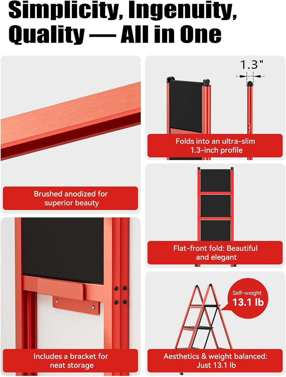 3 Step Ladder,Aluminum Ultra Thin Folding Step Stool,400 Lbs Capacity Heavy D...