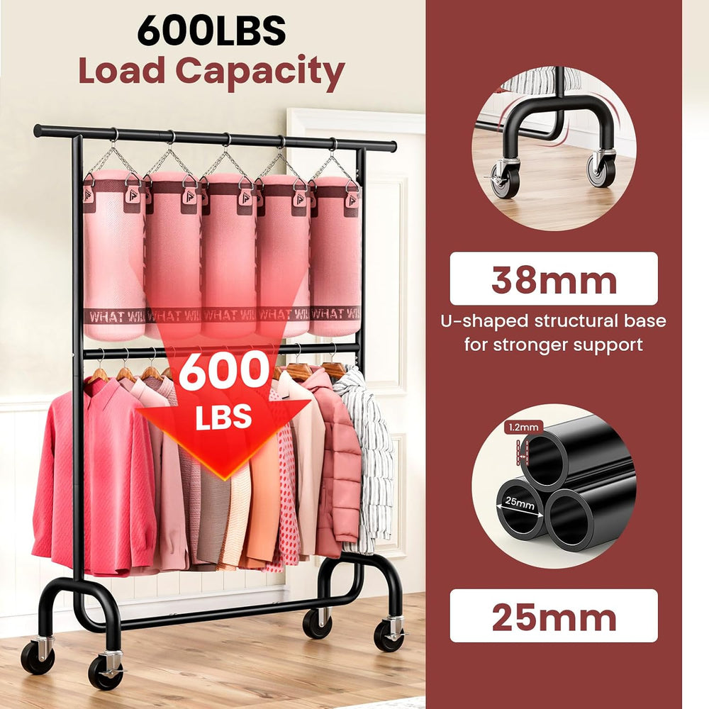 Heavy Duty Clothes Rack - Rolling Clothing Rack for Bedroom - Black