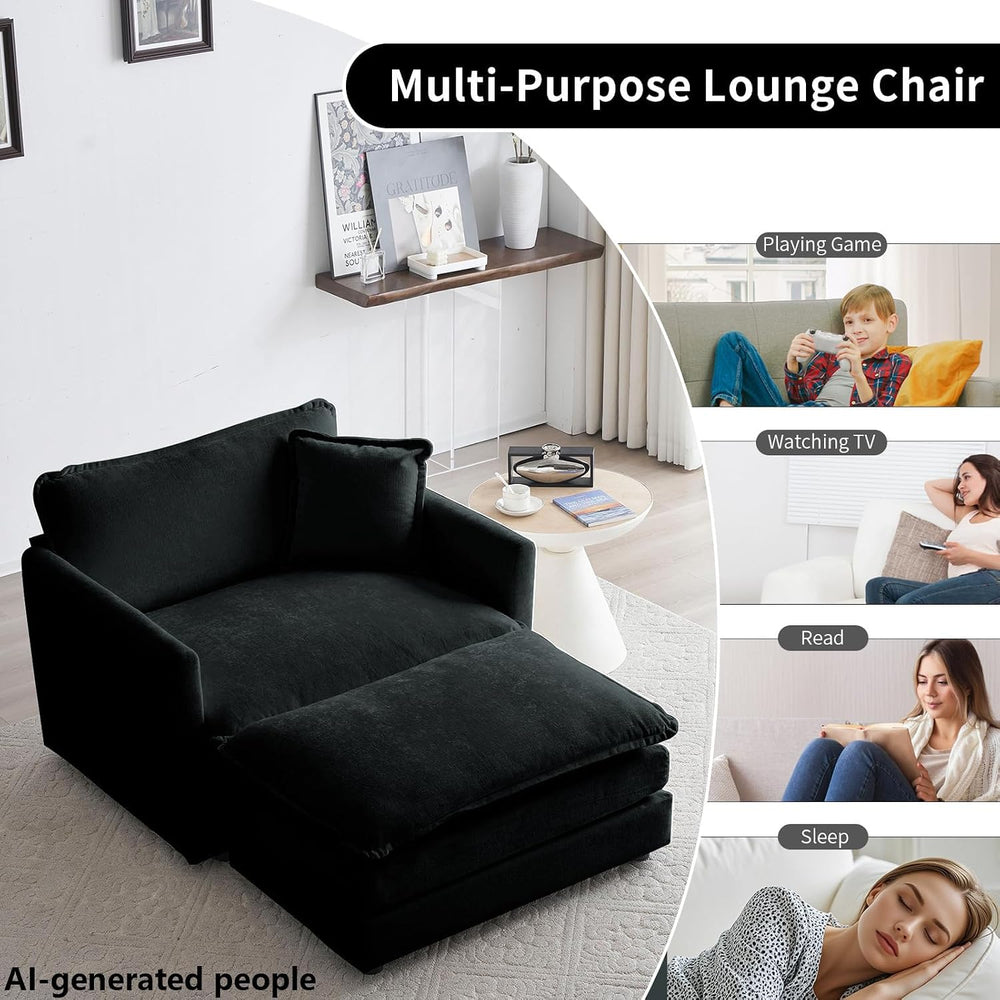 KIVENJAJA 41.4" Oversized Sofa Chair with Ottoman, Single Chaise, Black