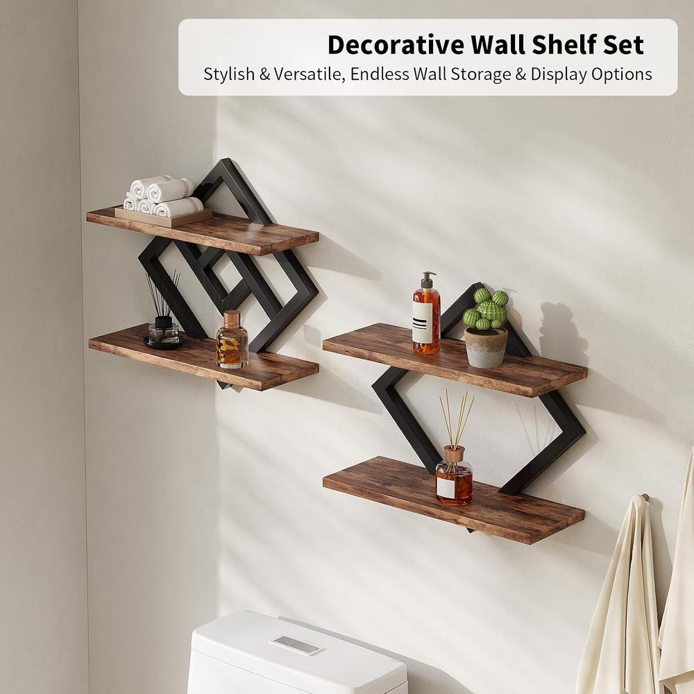 2-Tier Floating Shelves on Wall, 3-Piece Set, Wooden Wall Shelf, Brown
