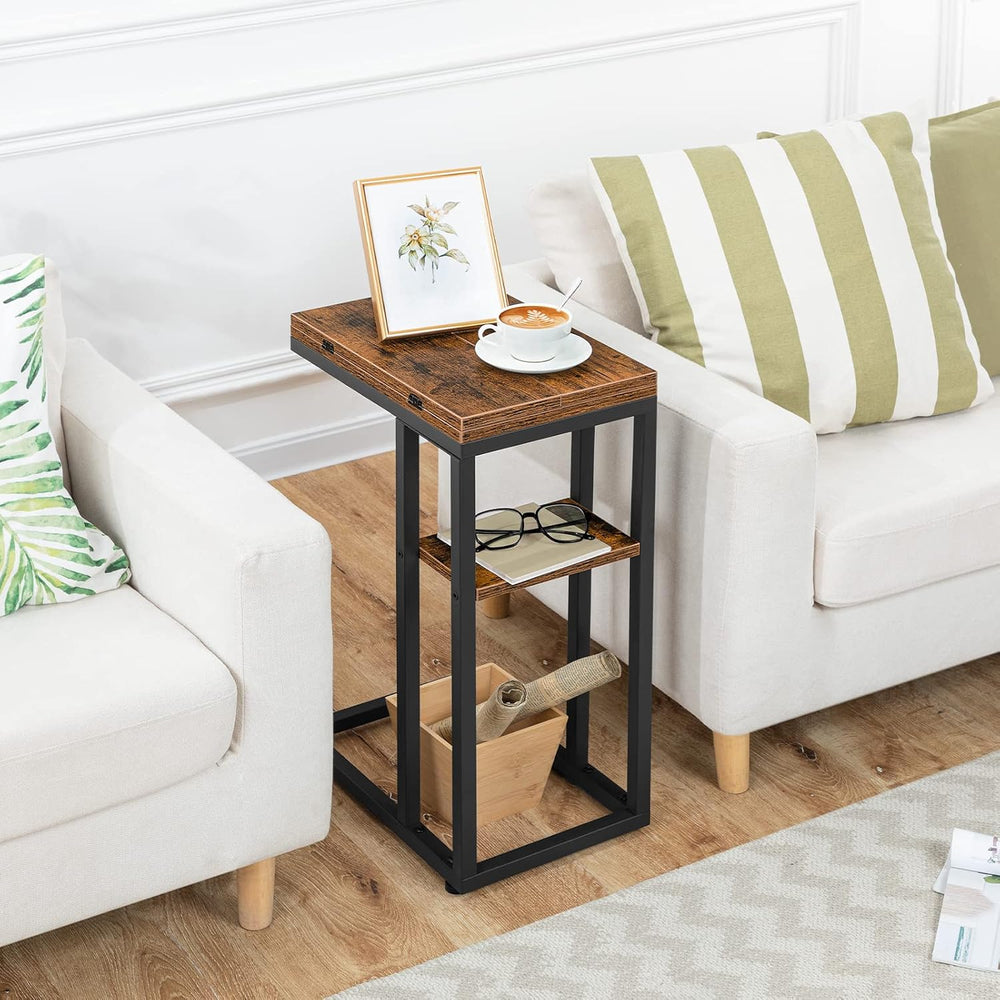 HOOBRO Foldable C Shaped End Table, C Shaped Side Table with Storage Shelf