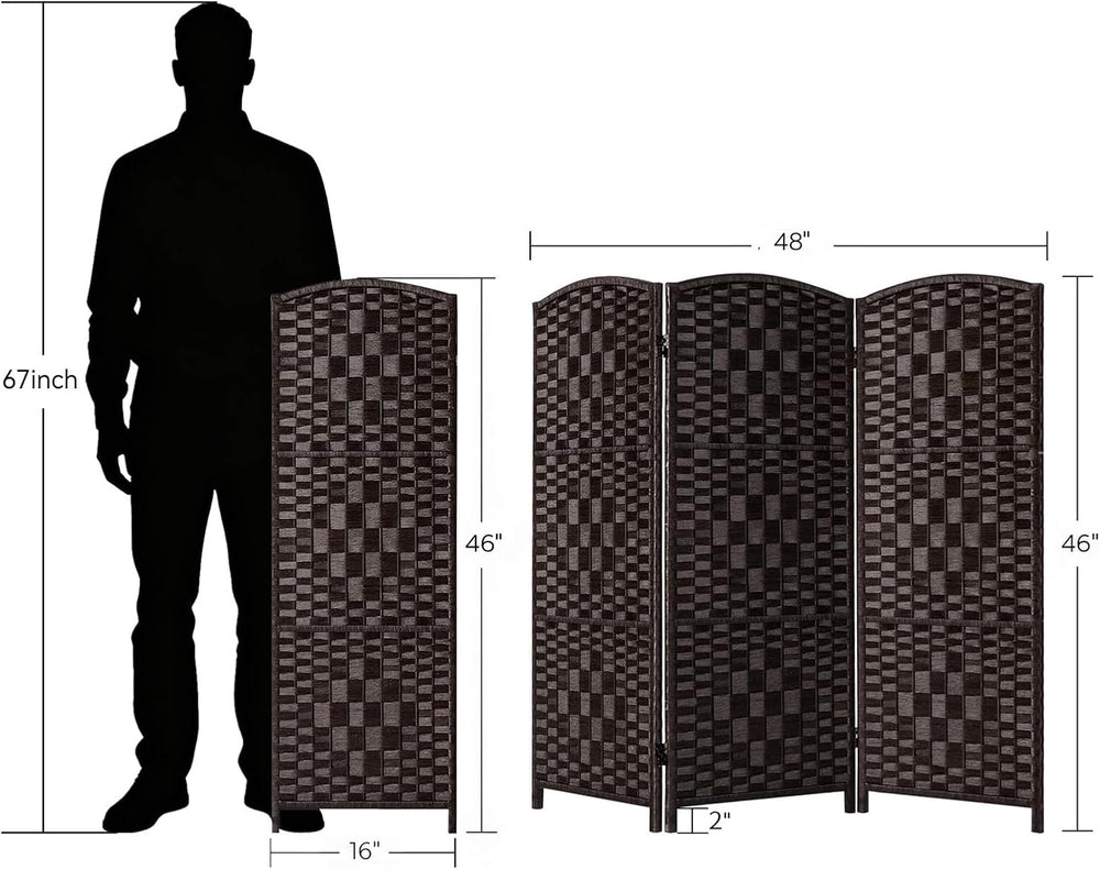 HALLYBEE Short Room Divider Folding Privacy Screens,3 Panel Dark Mocha
