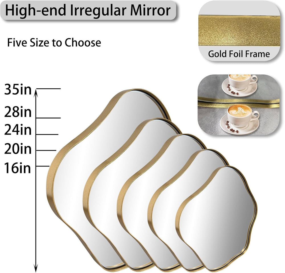 35" Scalloped Irregular Wall Mirror with Gold Metal Frame