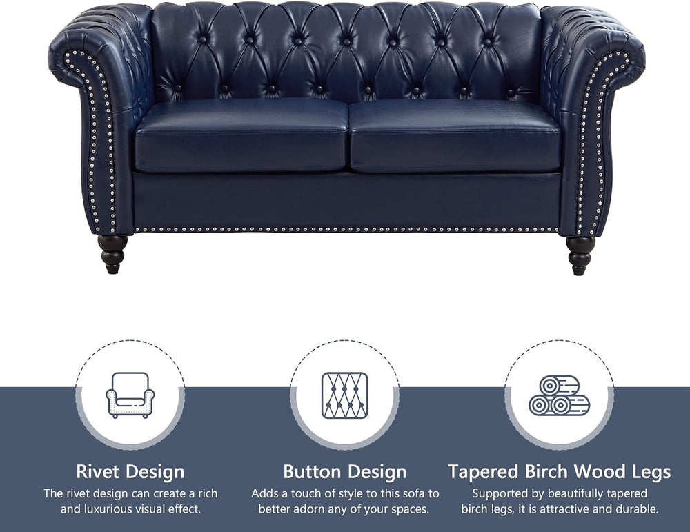 ORRD 2 Piece Chesterfield Faux Leather Sofa Couch Chair