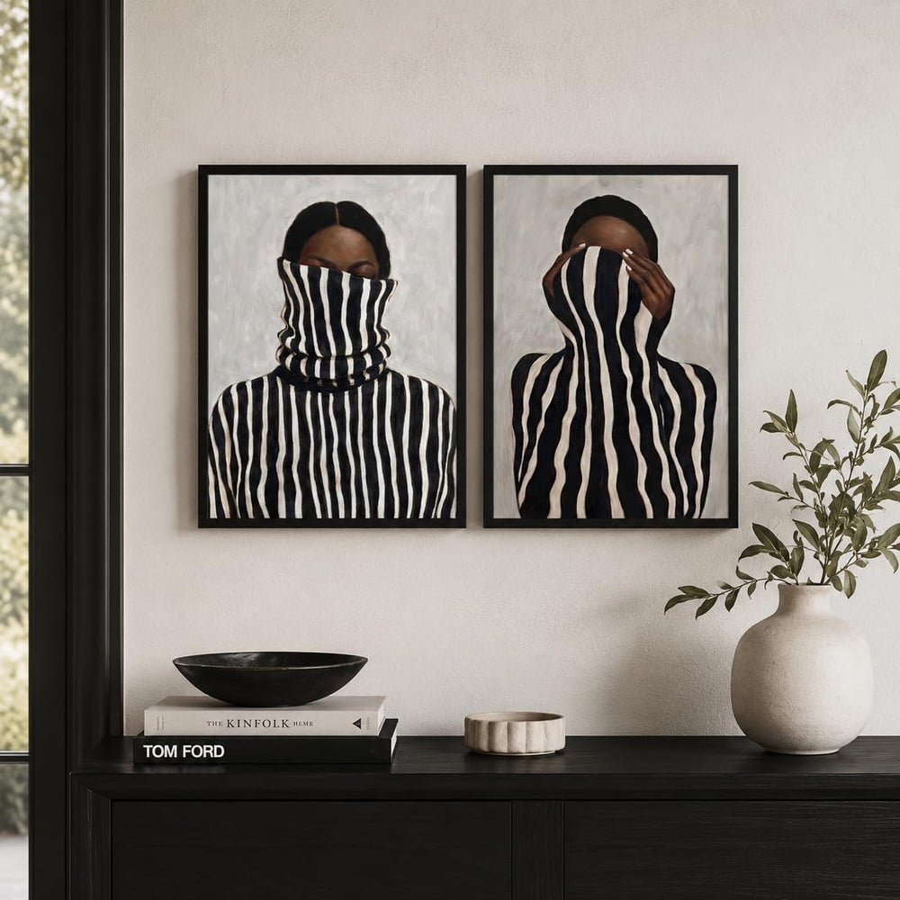 Abstract Black White Canvas Wall Art 2Pcs Modern Minimalist 24x16Inch
