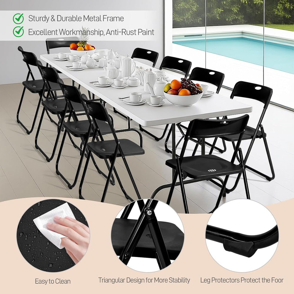 Karl home 10 PCS Plastic Folding Chair, Lightweight Foldable Chair, Black