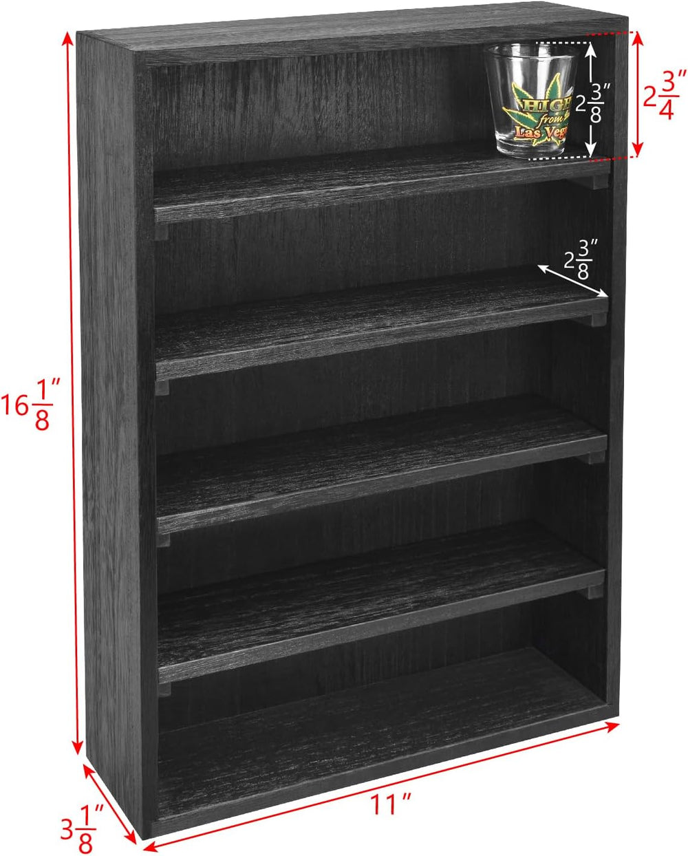 Ikee Design Wall-Mount Wooden Display Shelf with 5 Adjustable Shelves (