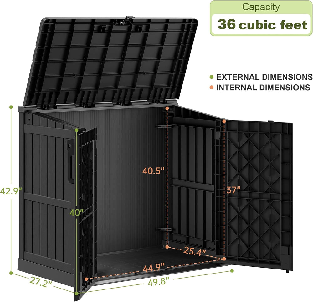 36 Cu Ft Resin Outdoor Storage Shed, Weatherproof Horizontal Outdoor Storage ...