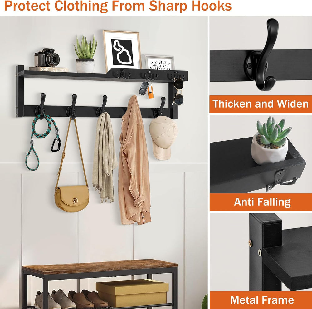 25.2" 4-in-1 Wall Mount Coat Rack with Shelf, Key Holder & Mail Orga...