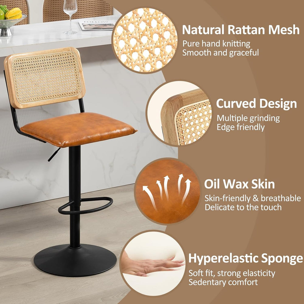 Finnhomy Modern Rattan Bar Stools Set of 2 - Natural Woven Design, Swivel Sea...