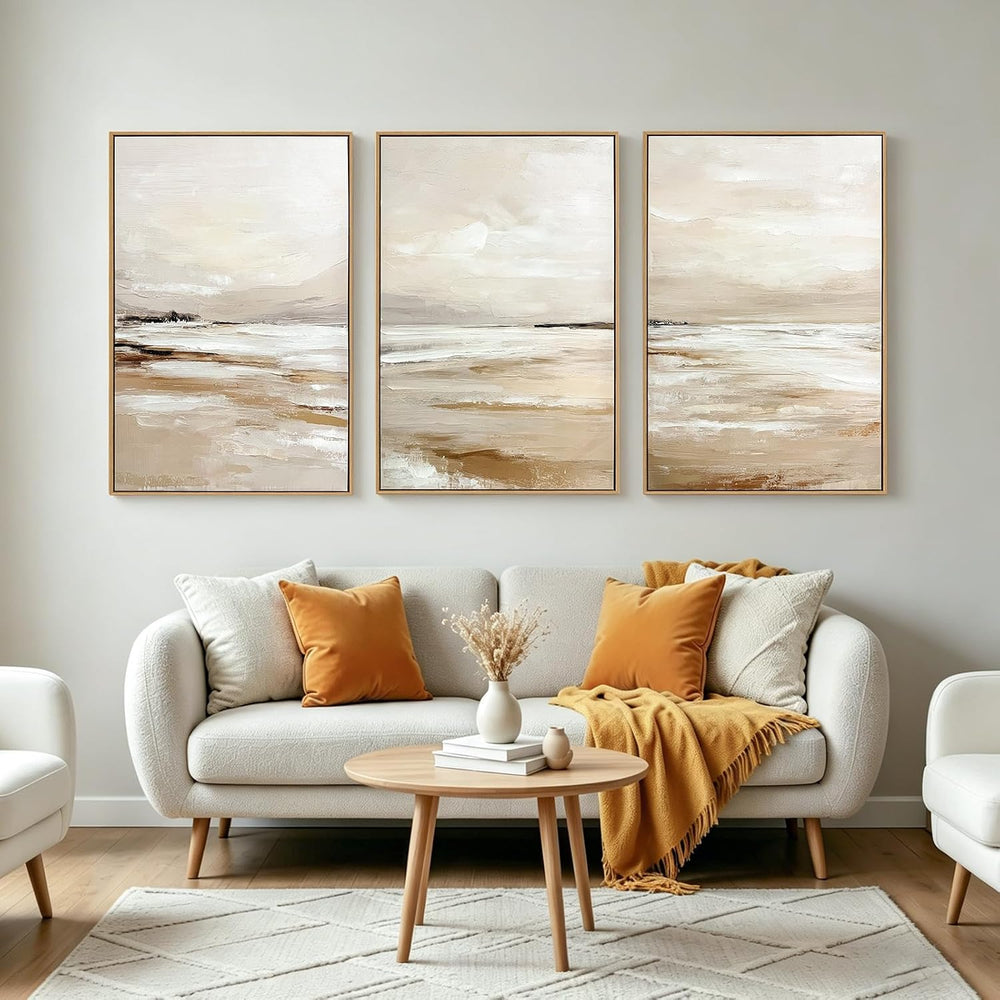 Zessonic Large Neutral Coastal Beach Wall Art Landscape Texture Art,24"x...