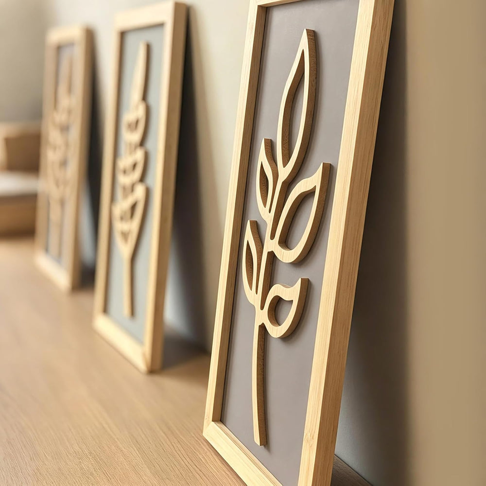 3D Framed Wall Art, Boho Wall Decor, Set of 3, Natural Wall Sculptures