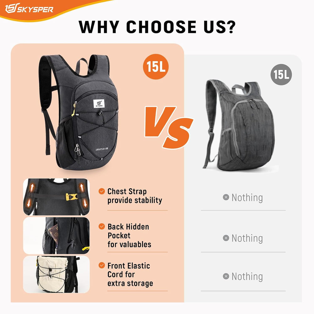 SKYSPER 15L/20L Foldable Hiking Backpack Lightweight Packable Travel Daypack ...