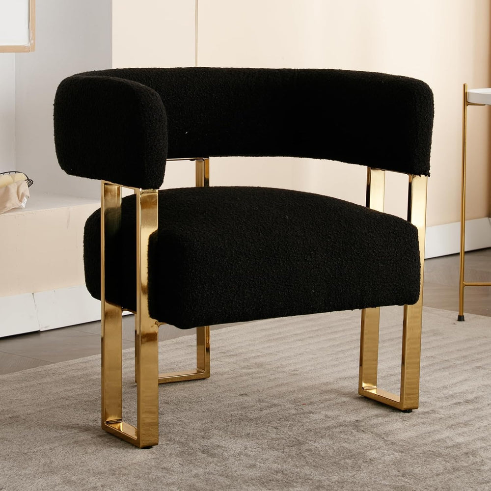 Barrel Accent Chair with Metal Frame Legs, Modern Boucle Fabric Living Room C...