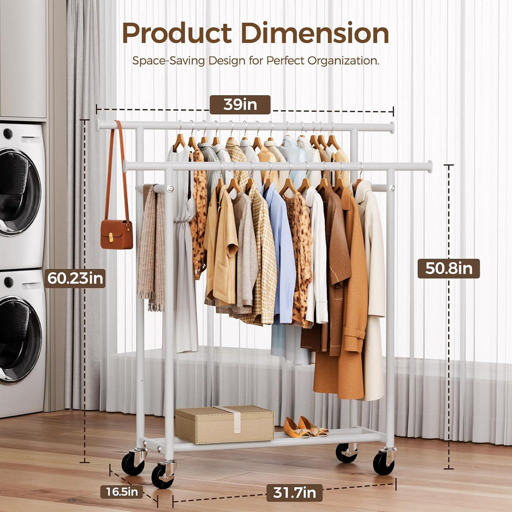 HYSEYY Clothes Rack, Double Rods Rolling Clothing Rack for Hanging Clothes, P...