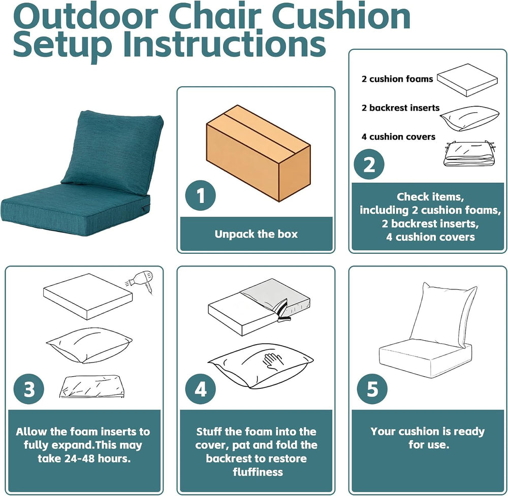 24x27.5 Inch Outdoor Deep Seat Cushions Set of 2,Thick High-Density Foam, Wat...