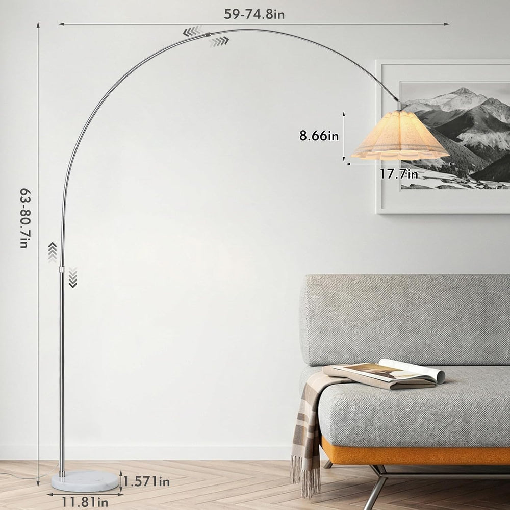 Large Arc Floor Lamp with Natural Marble Base - 81" Tall Adjustable Arch...