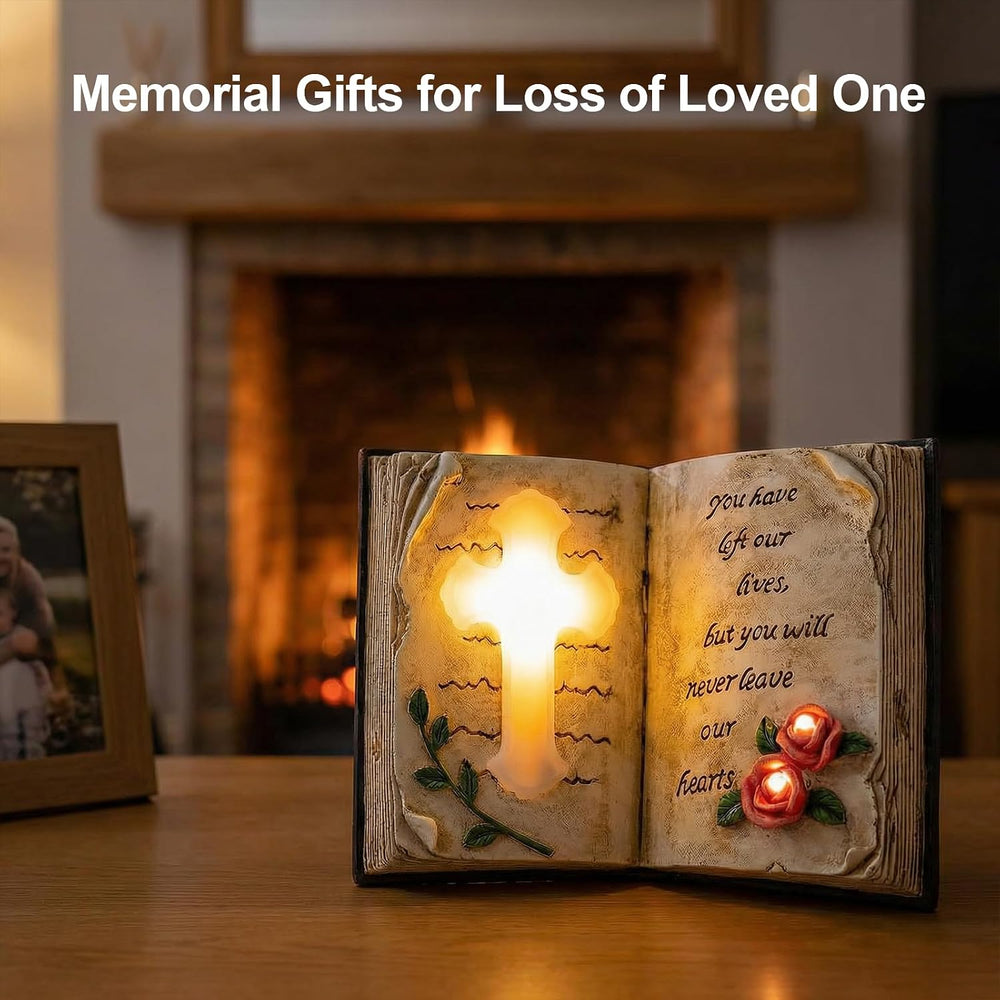 Candieslife Outdoor Solar Memorial Cross Stakes Lights, Waterproof Book Statu...