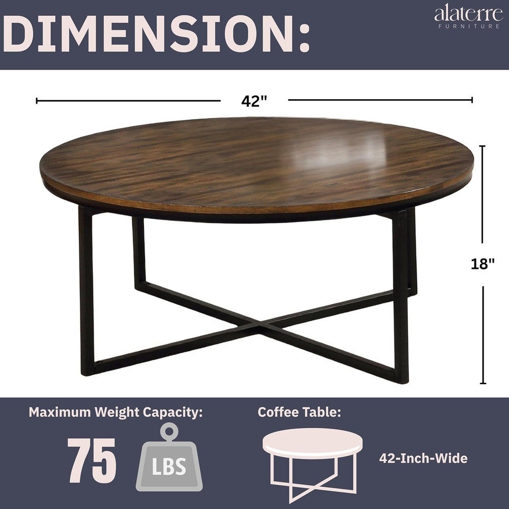 Alaterre Furniture Arcadia Round Acacia Wood Coffee Table, Mocha, 42”x18”