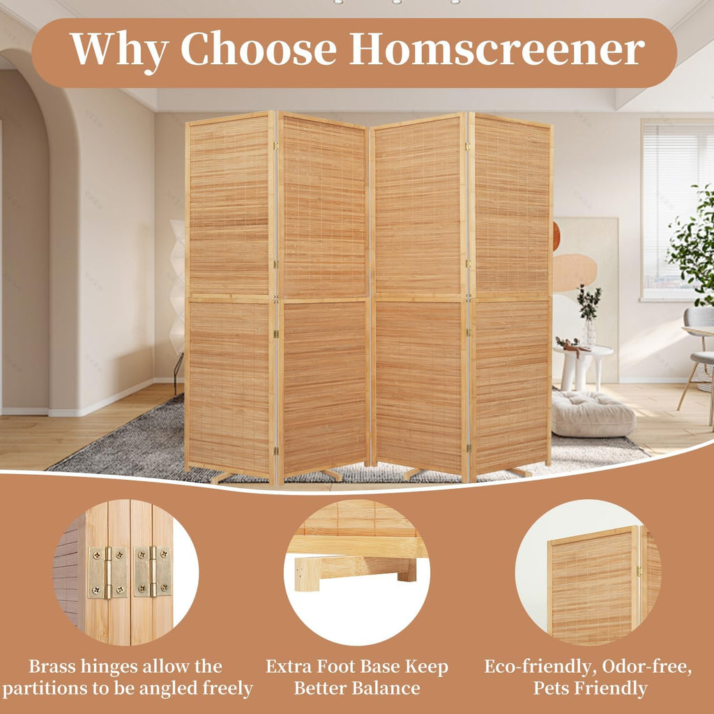 Room Divider Folding Privacy Screens,Hand-Made Natural Bamboo Room Dividers