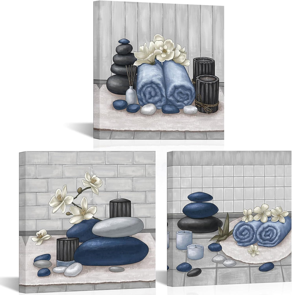 RnnJoile Spa Canvas Wall Art Zen Stone Orchid Picture Painting Navy Blue Stil...