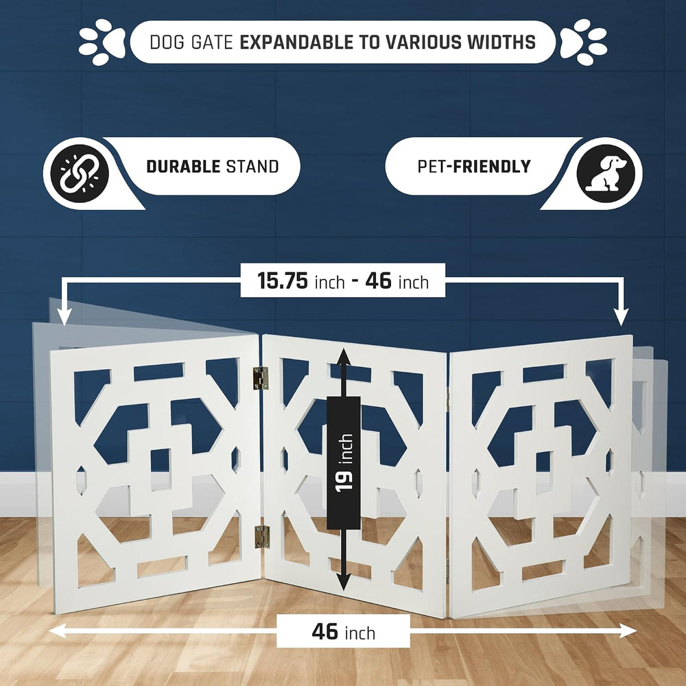 Freestanding Dog Gate Expandable Decorative Wooden Fence for Small to Medium ...