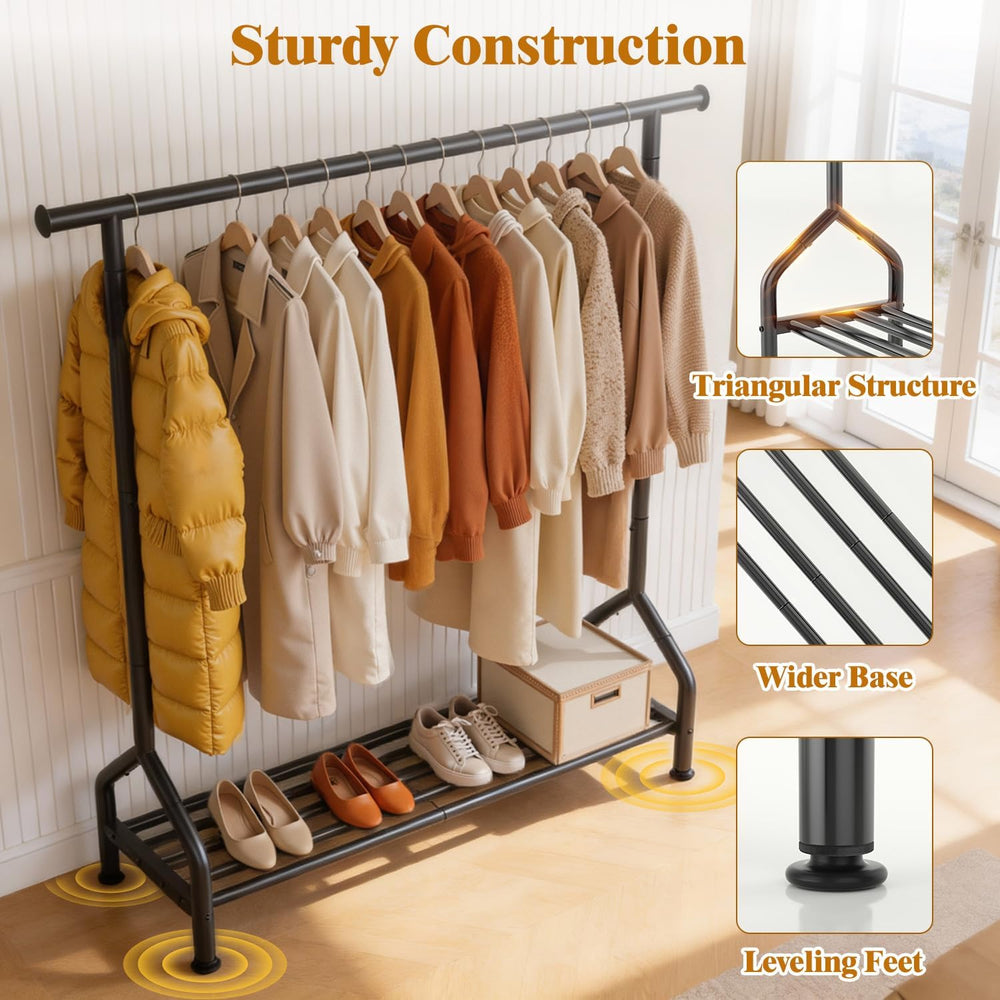 EAGMAK Sturdy Clothing Racks with Shelf, Metal Clothes Rack with Leveling Fee...