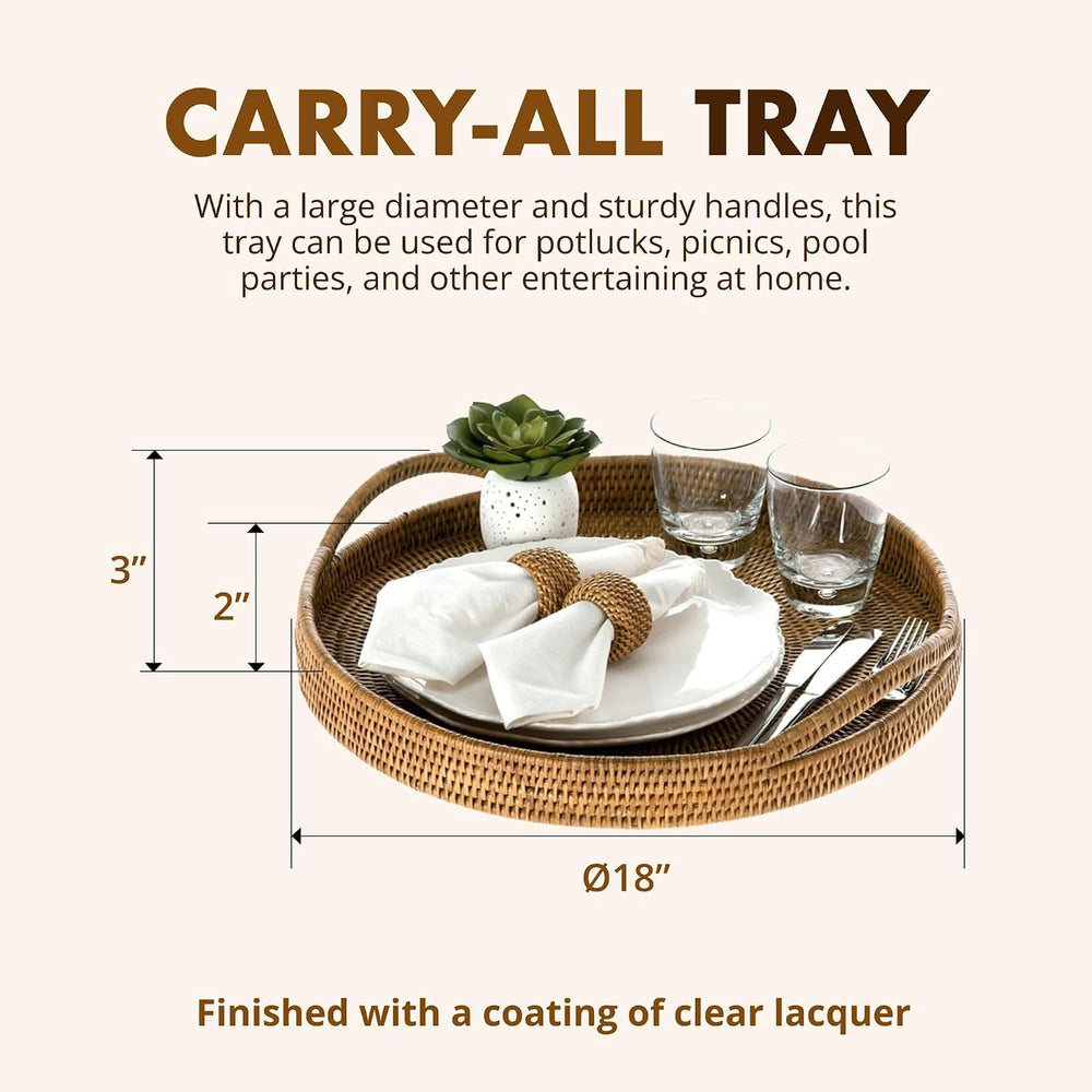 KOUBOO La Jolla Rattan Serving Ottoman Tray with Handles, Honey Brown