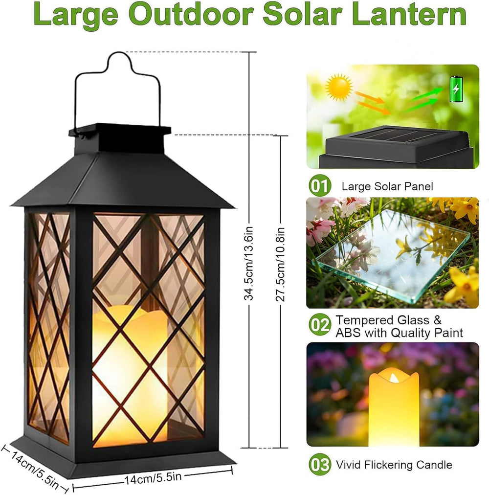 Yowin 2 Pack 14" Large Tempered Glass Solar Lanterns Outdoor Waterproof